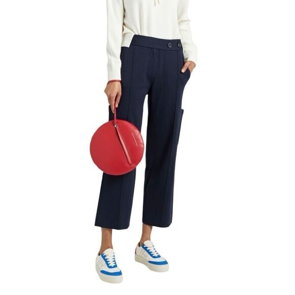 Naadam Navy Utility Cashmere Blend Wide Leg Cropped Pants - Picture 1 of 8